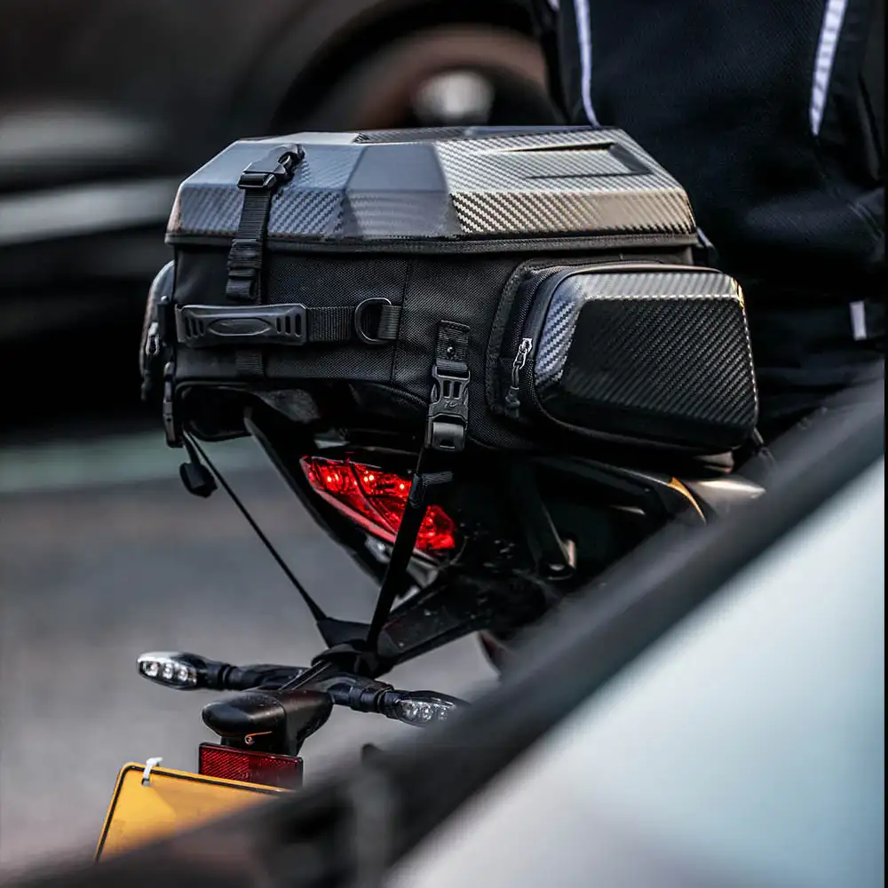Expandable Motorcycle Tail Bag – 23L-35L Hard Shell Storage Bag with Waterproof Protection