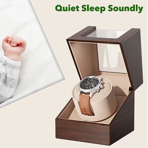 Automatic Single Watch Winder – Quiet Operation, Wooden Case, USB or Battery Powered