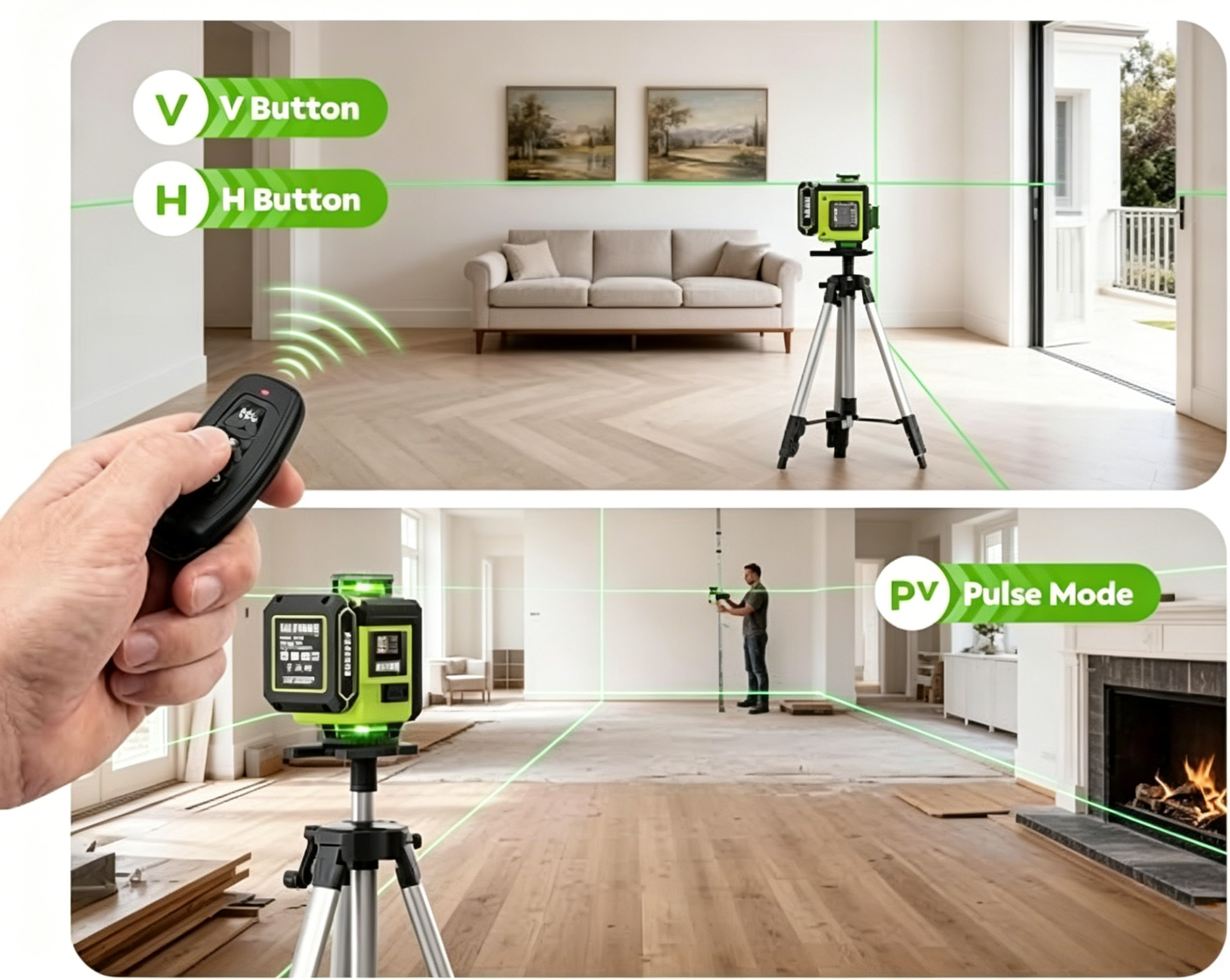 4×360° Self‑Leveling Laser Level – Full Room Green Beam Kit with Tripod, Magnetic Mount & Dual Batteries