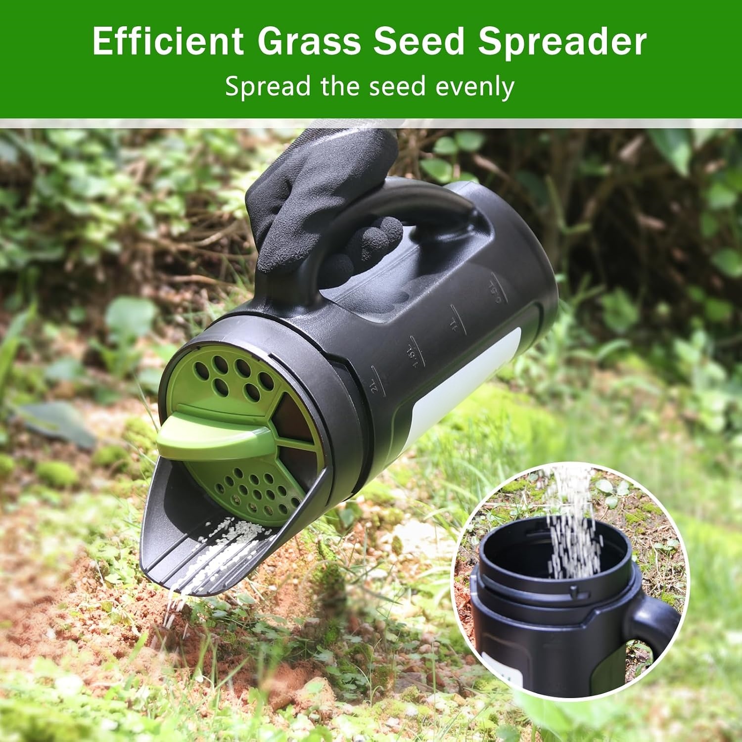 Handheld Spreader – 80 oz Capacity, 3 Adjustable Openings, for Seed, Fertilizer & Ice Melt