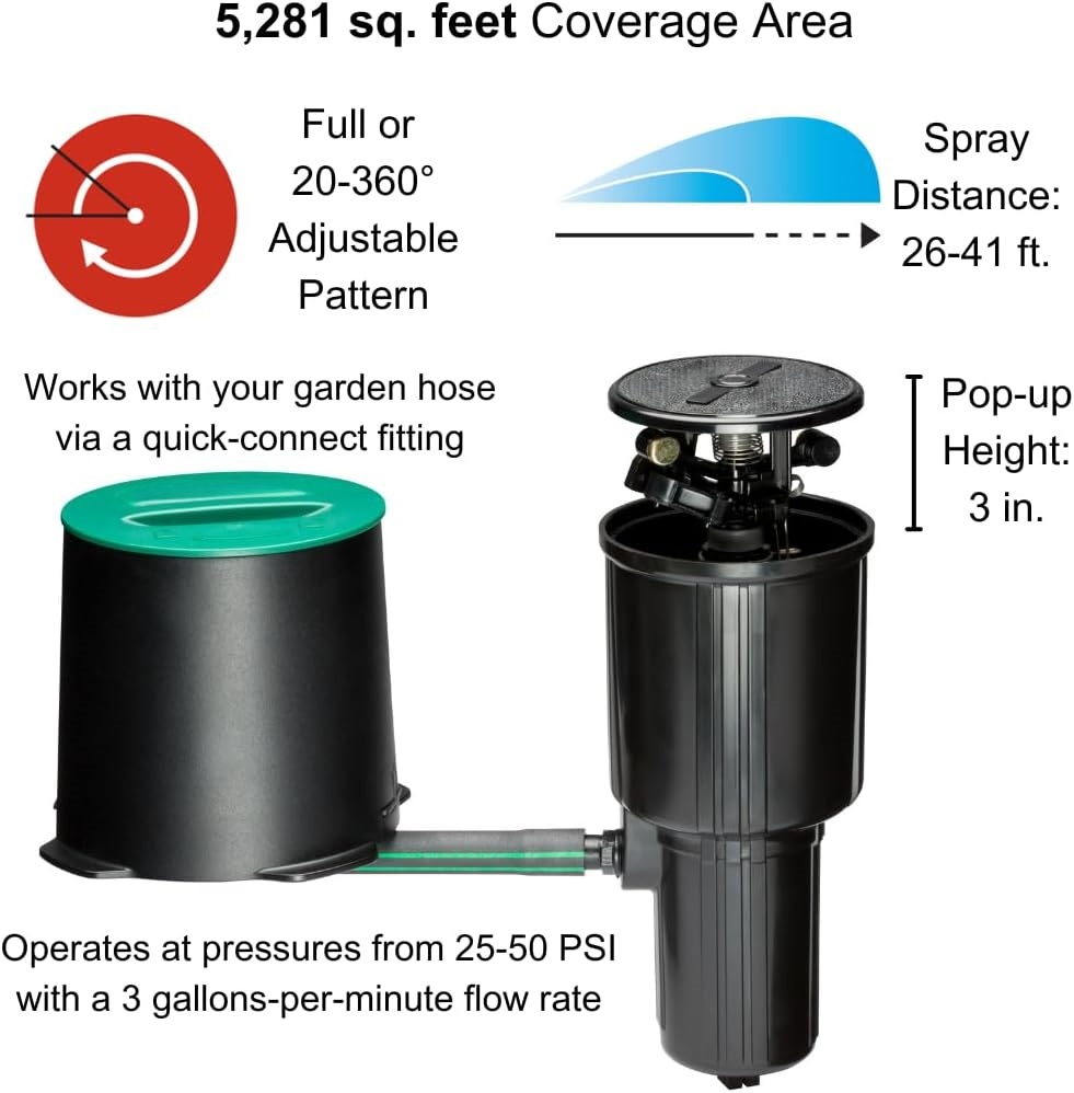 In‑Ground Impact Sprinkler – 5,200 sq ft, 26′‑41′ Spray
