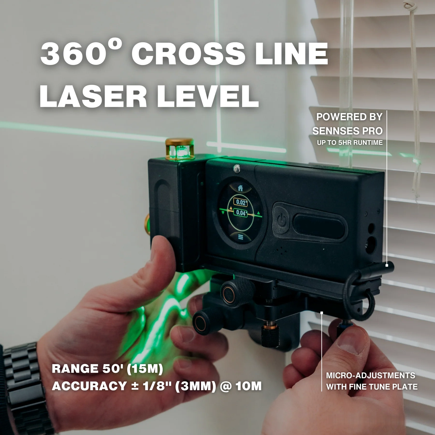 360° Laser Level Kit – Green Beam, Manual Angle Control, Touchscreen Positioning