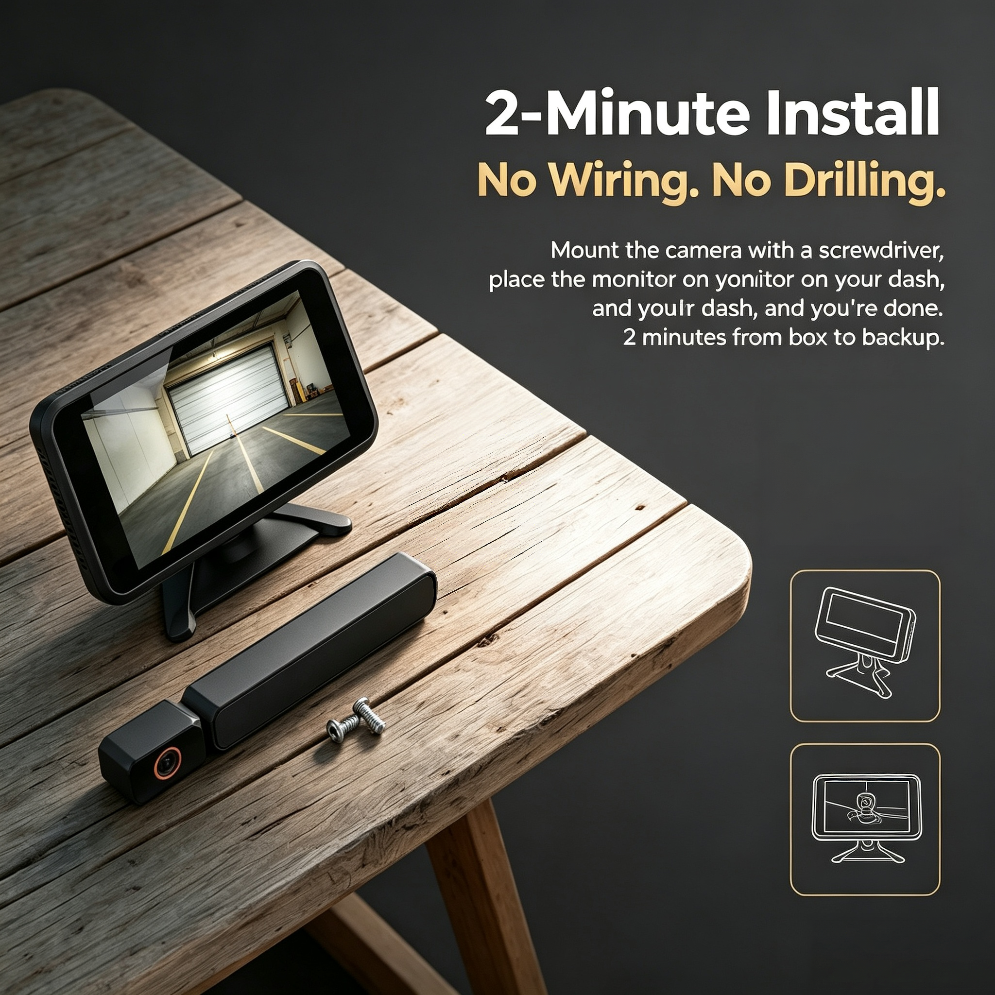 Wireless Solar Backup Camera – 7.2″ HD Screen, 5000mAh Battery, 3-4 Month Runtime, IP69K