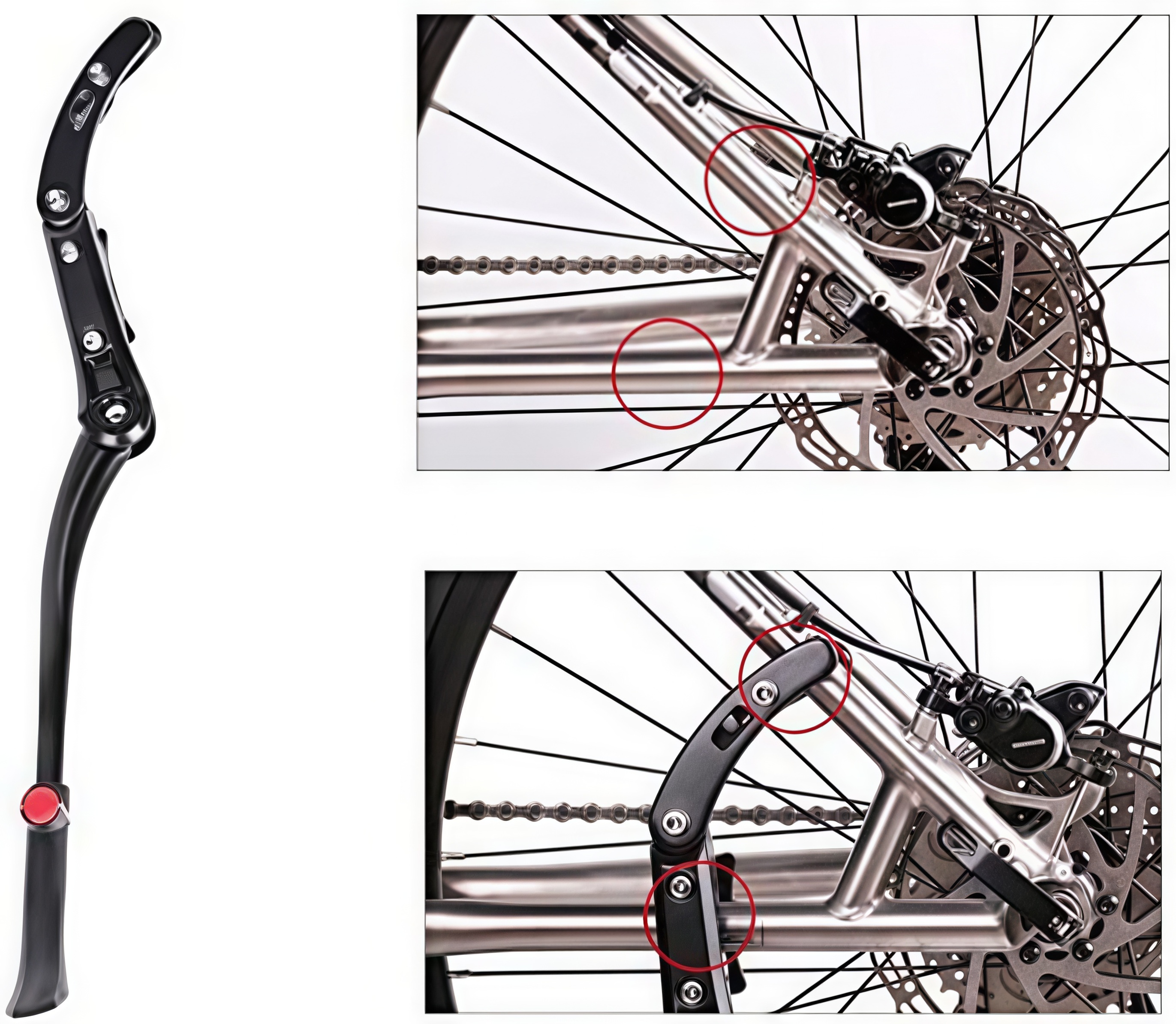 Rear-Mount Bicycle Kickstand – Adjustable Length, Aluminum Alloy, Non-Slip Foot, Fits 24″–28″ Bikes