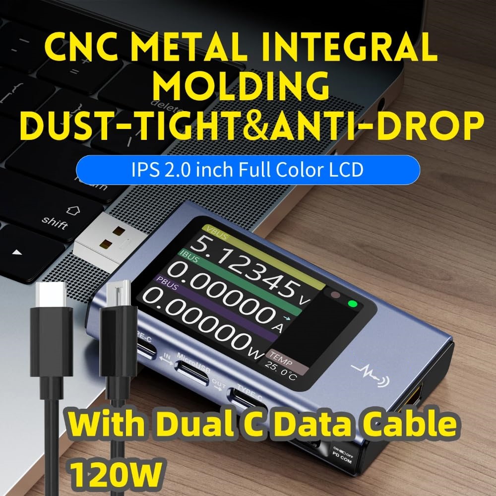 USB Fast Charge Tester – 4‑28V, 0‑7A, 120W, 12 Fast Charge Protocols, Bluetooth Data Sync
