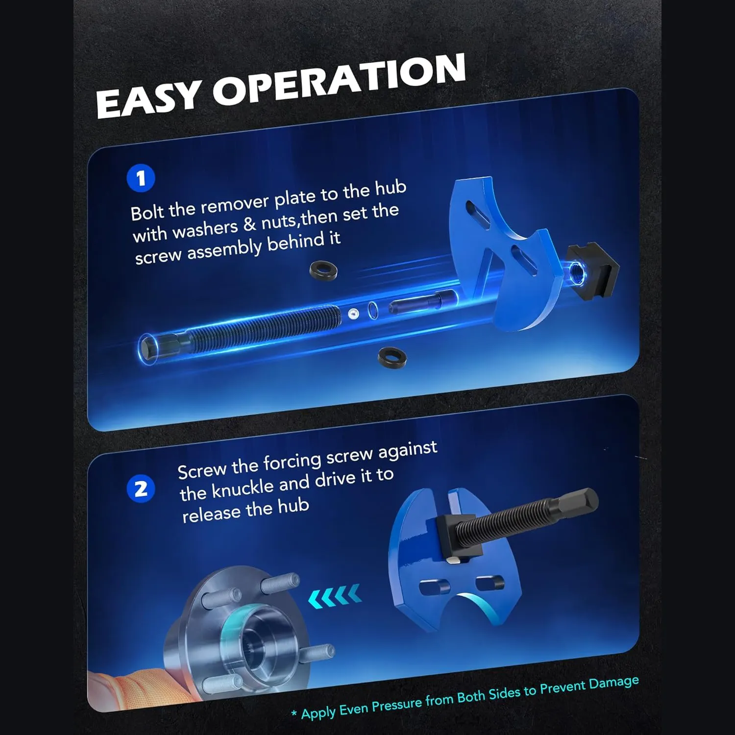 Heavy-Duty Wheel Hub Removal Tool Set for 5, 6 & 8 Lug Vehicles