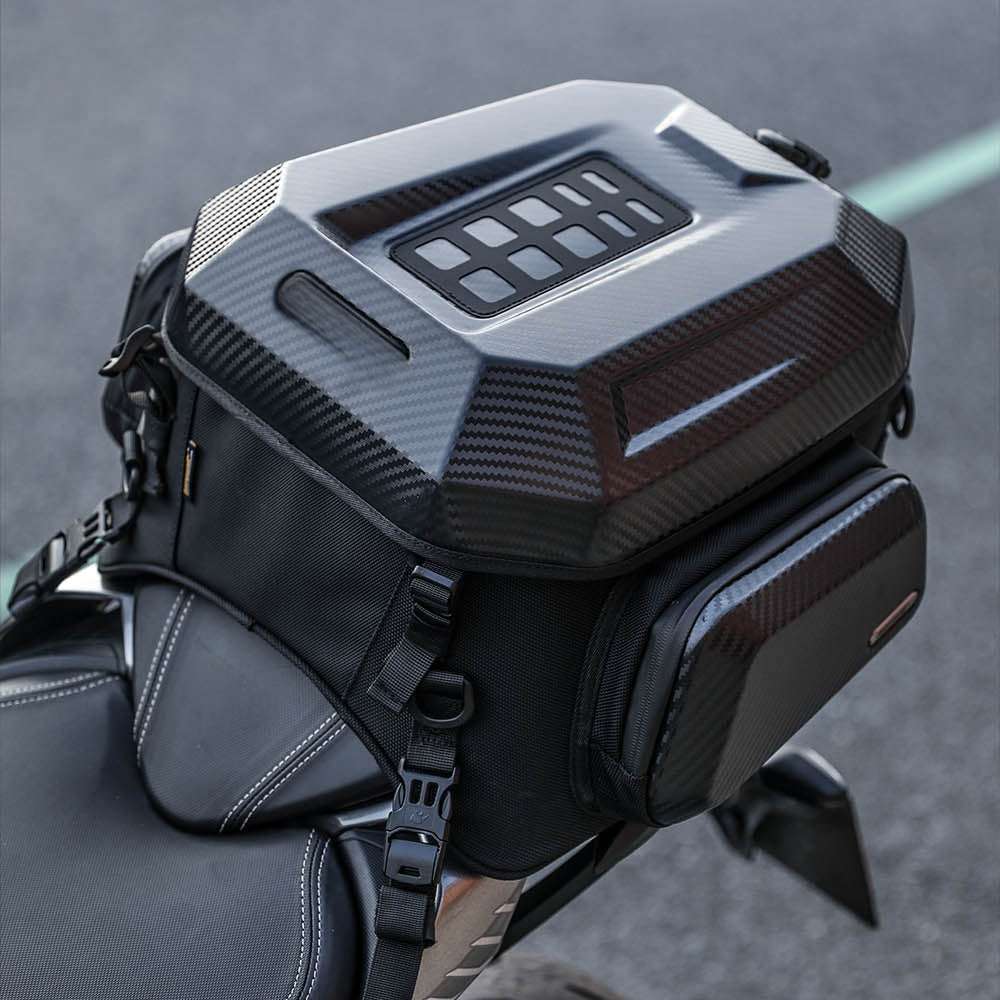 Expandable Motorcycle Tail Bag – 23L-35L Hard Shell Storage Bag with Waterproof Protection