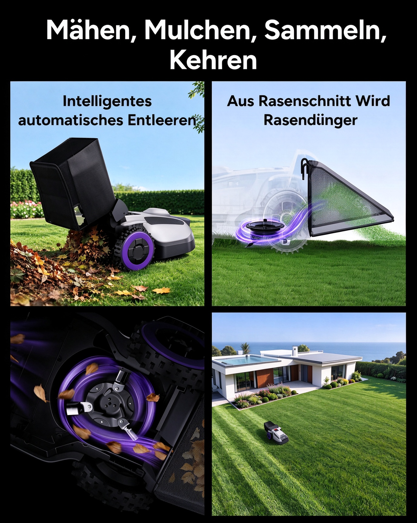 4-in-1 Robotic Lawn Mower – Auto Grass Collection & Leaf Sweeping