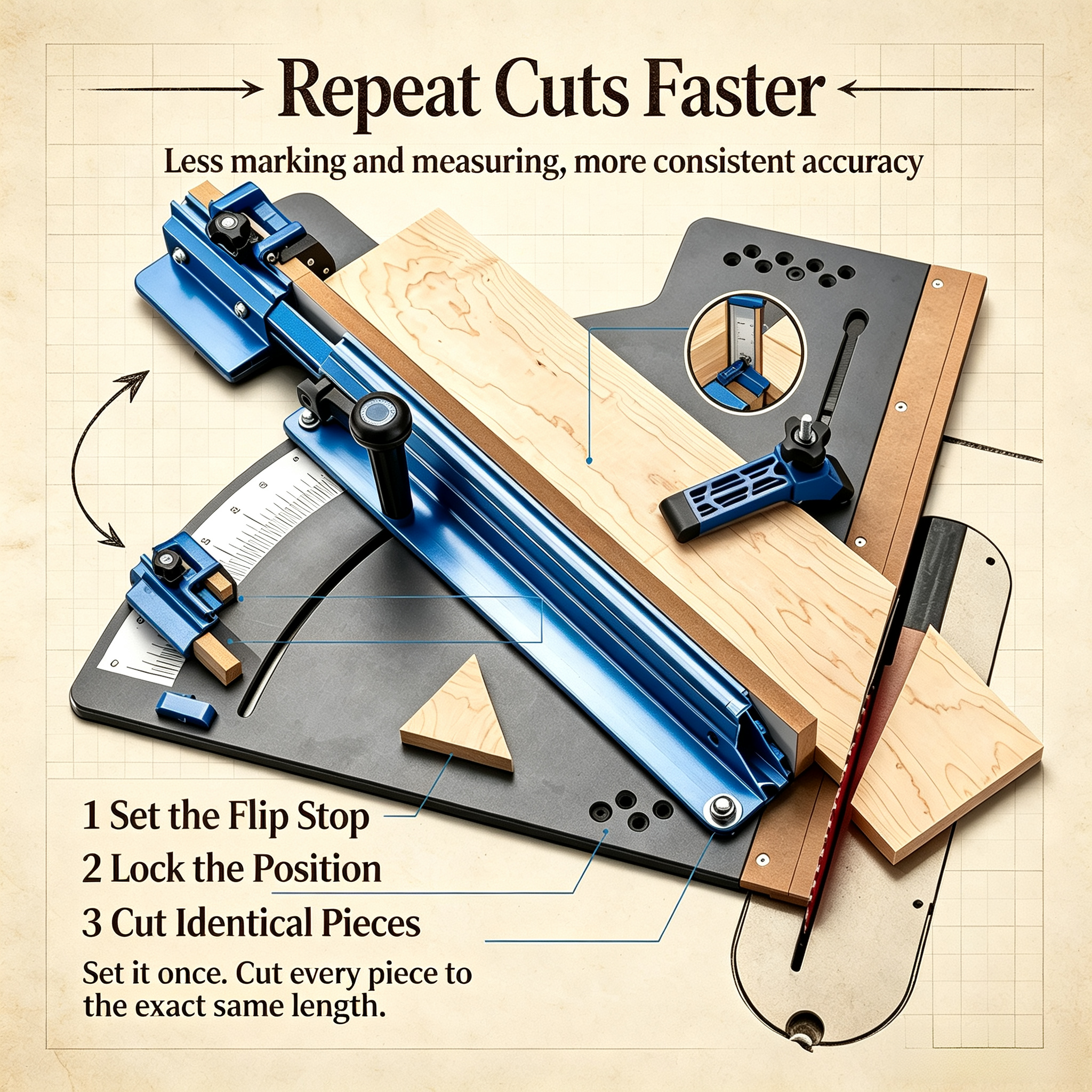 Table Saw Crosscut Sled – 38.25″ Telescoping Fence, Phenolic Base, Micro-Adjust Flip Stop