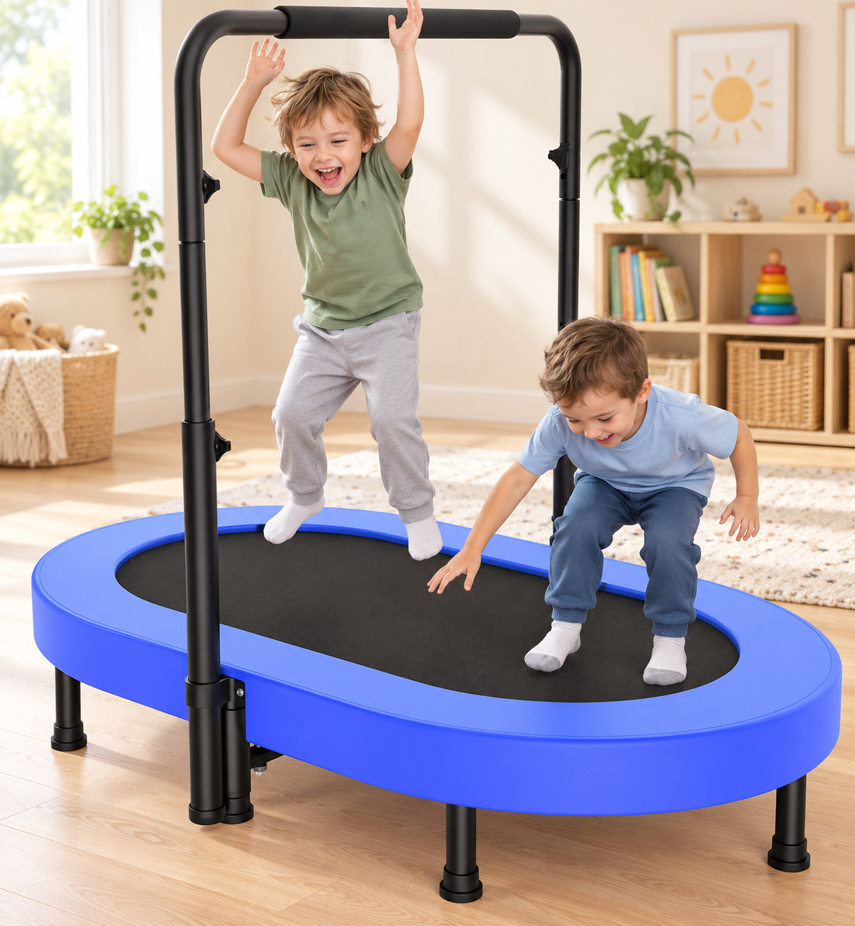 56-Inch Kids Mini Trampoline with Adjustable Handlebar