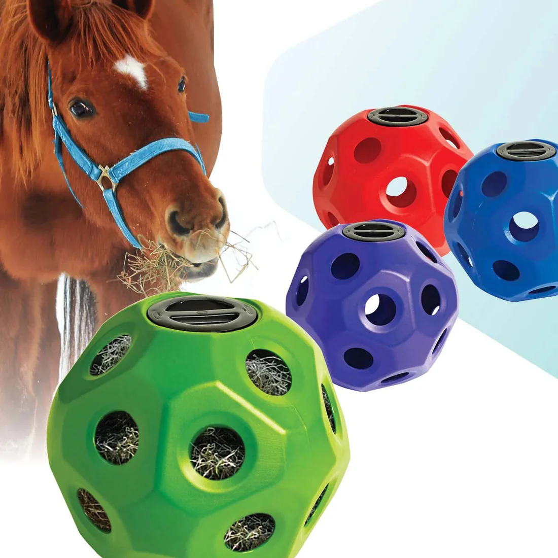 Large Slow-Feeder Hay Ball Simplified Hay Feeding for Horses– Blue & Red