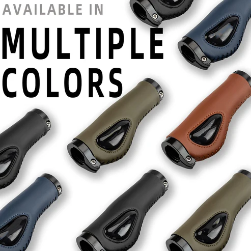 Ergonomic Bike Grips – Dual Lock, Soft Gel, Leather Texture, for Mountain & Commuter Bikes