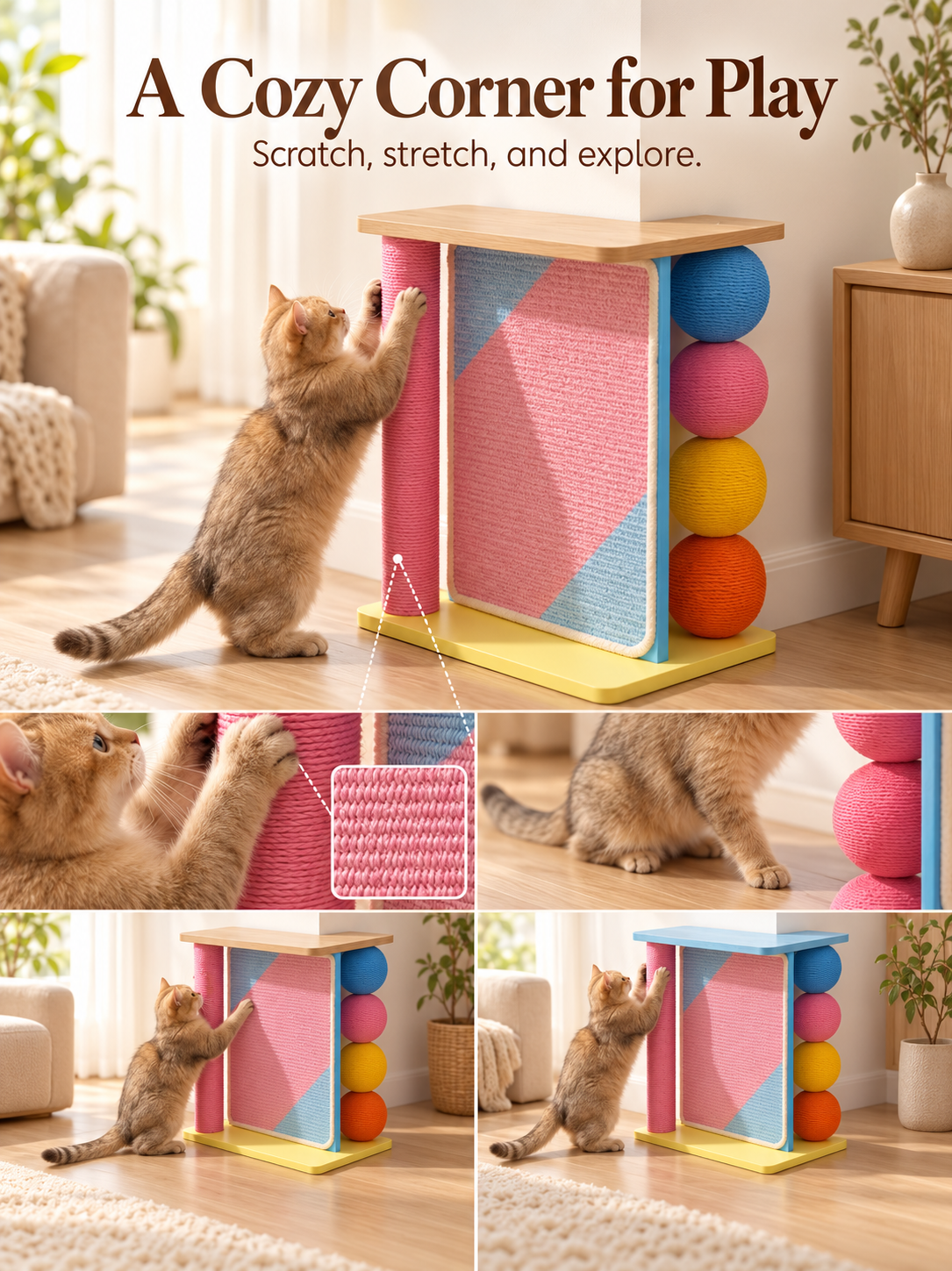 Solid Wood Corner Cat Scratcher