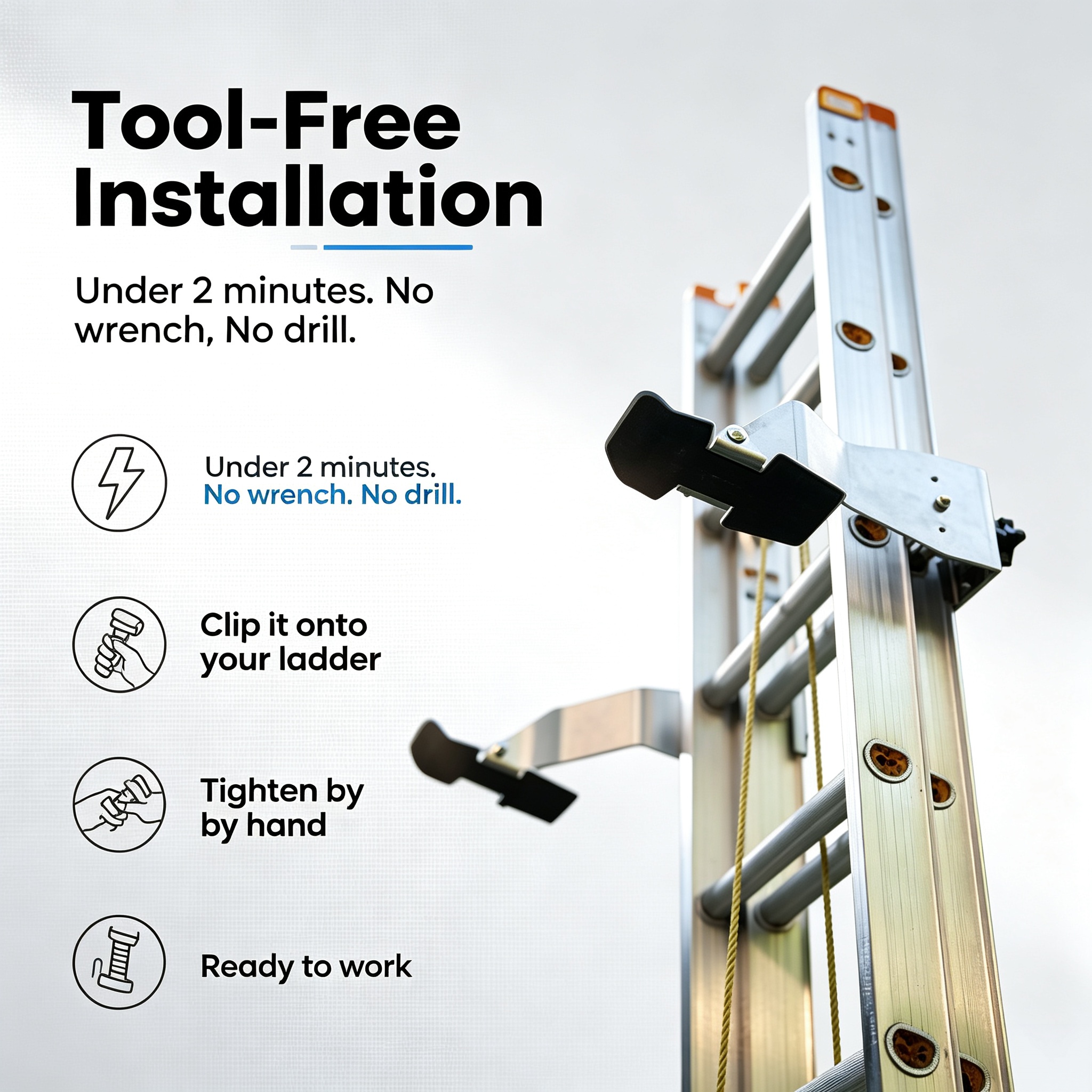 Ladder Stabilizer – Aluminum, 500 lb Capacity, Tool-Free Install, Fits Most Extension Ladders