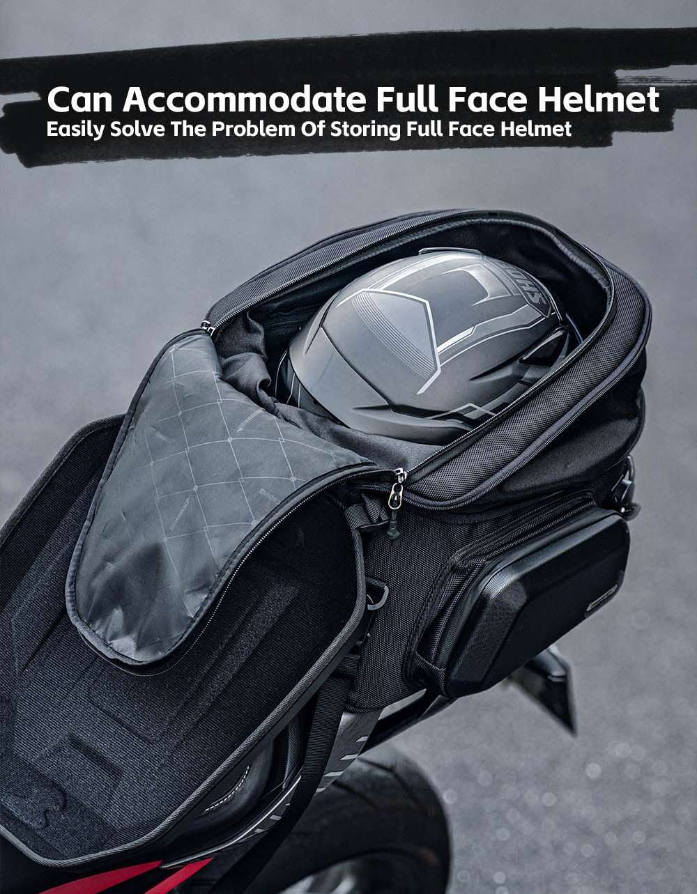 Expandable Motorcycle Tail Bag – 23L-35L Hard Shell Storage Bag with Waterproof Protection