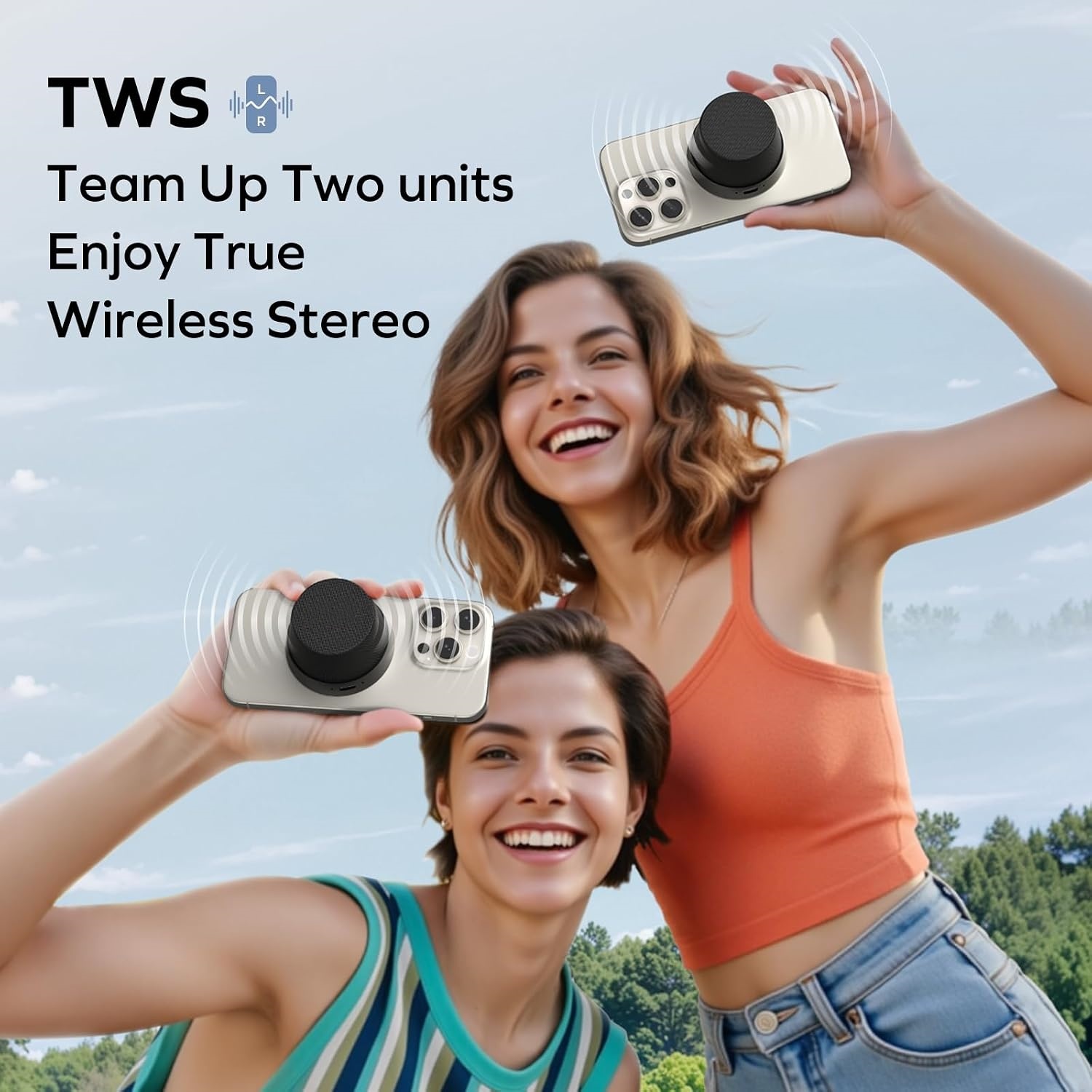 Magnetic Portable Wireless Speaker – IPX6 Waterproof, Enhanced Bass, 12H Playtime, TWS Stereo