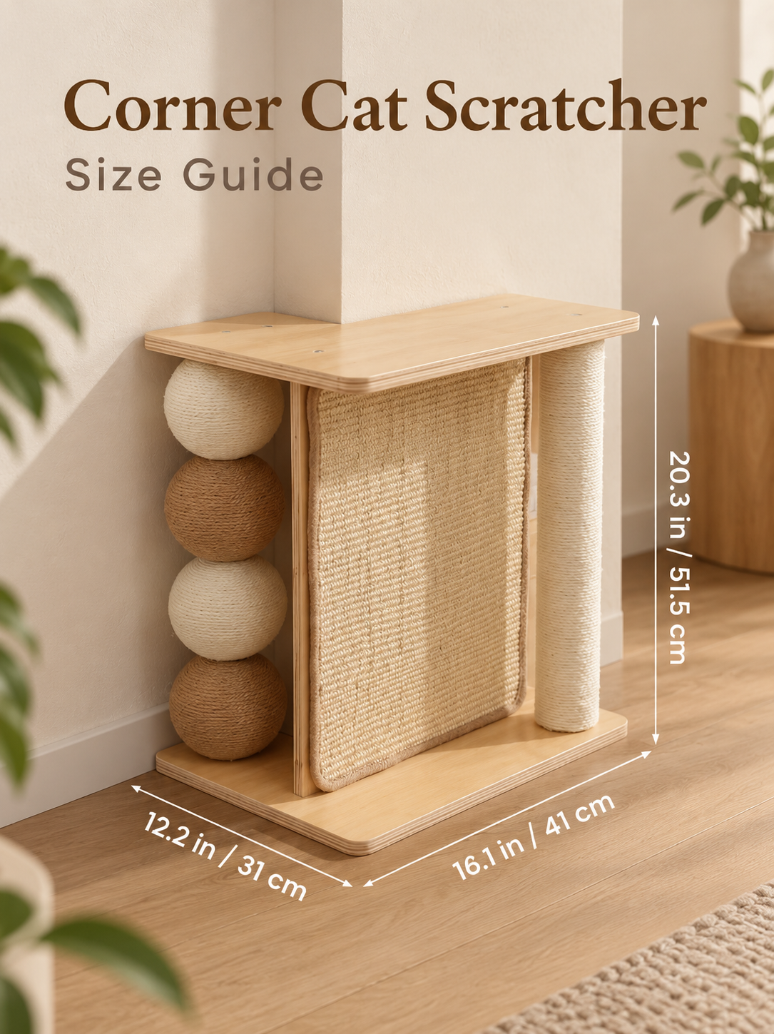 Solid Wood Corner Cat Scratcher