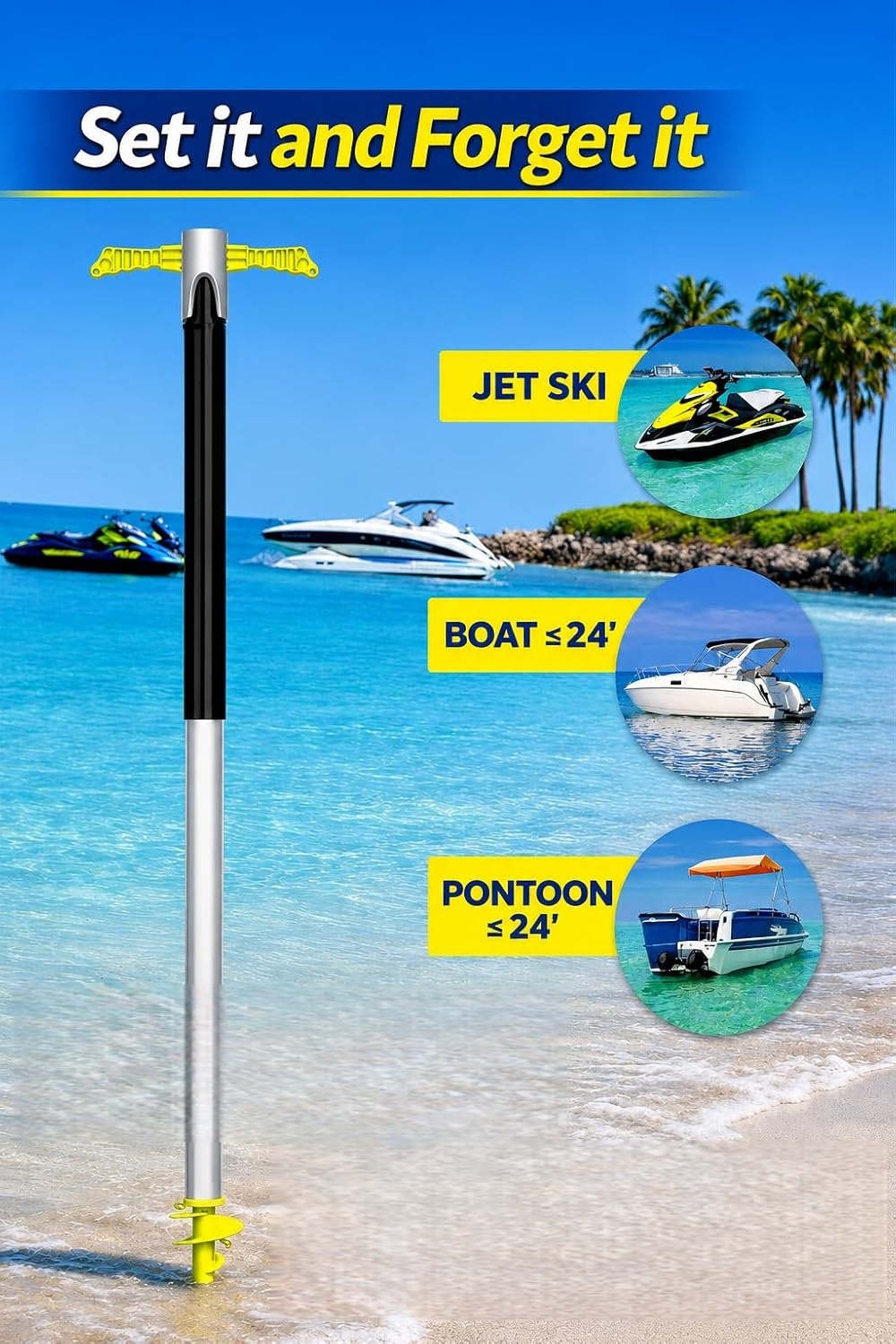 Shallow Water Screw Anchor – 29-48" Adjustable Sand Anchor for Jet Skis, Pontoon Boats & PWCs with Carry Case