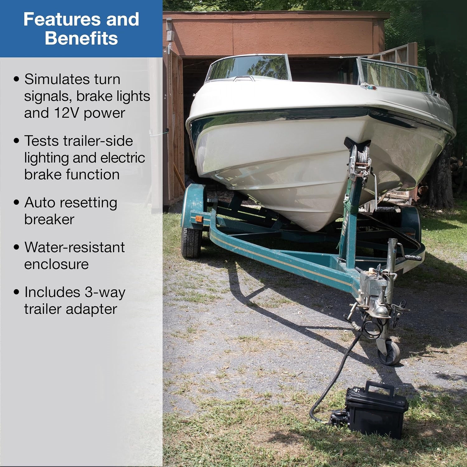 Portable Trailer Light Tester – 7-Way + 4/5/6-Pin Adapter, Battery-Powered, Water-Resistant