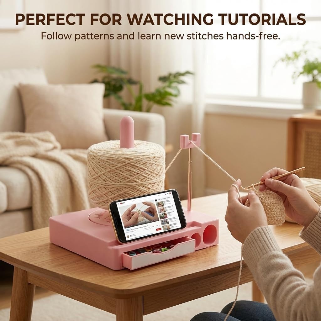 Yarn Holder Organizer – Tangle‑Free Spinning, Built‑in Tool Compartments & Phone Stand for Knitting & Crochet