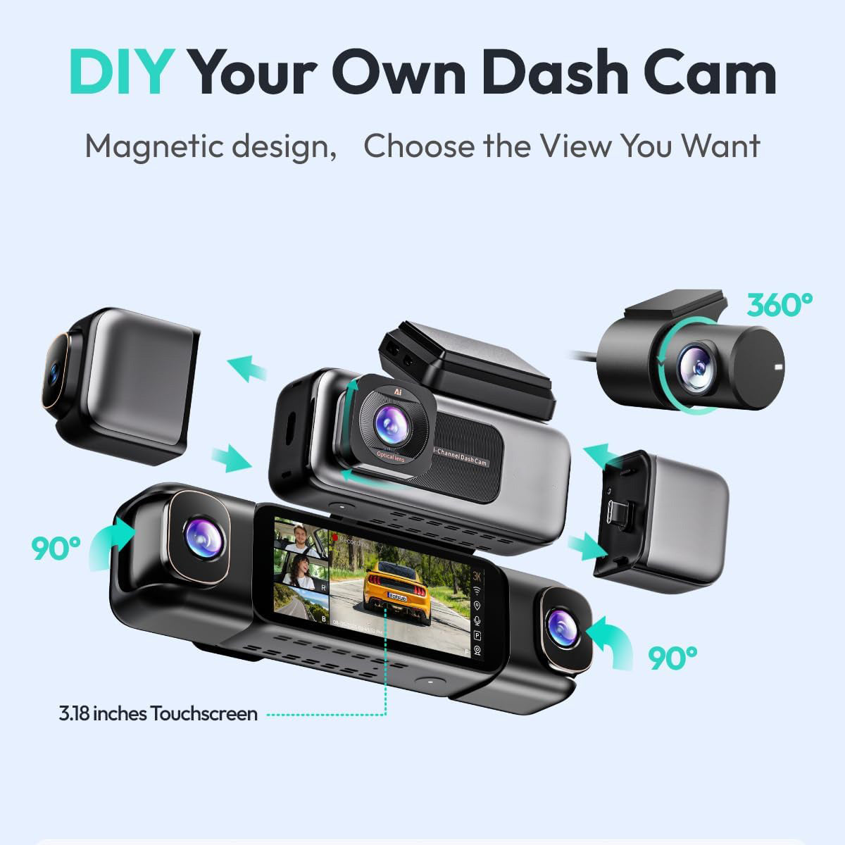 4-Channel 3K Dash Cam – 560° Full Coverage Recording System