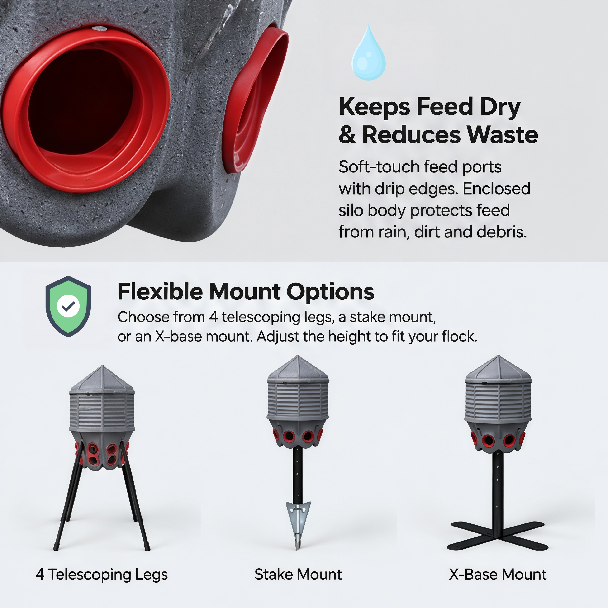 80 lb Feed Silo – Gravity-Fed, Rodent-Resistant Mount Options, Rust-Proof HDPE