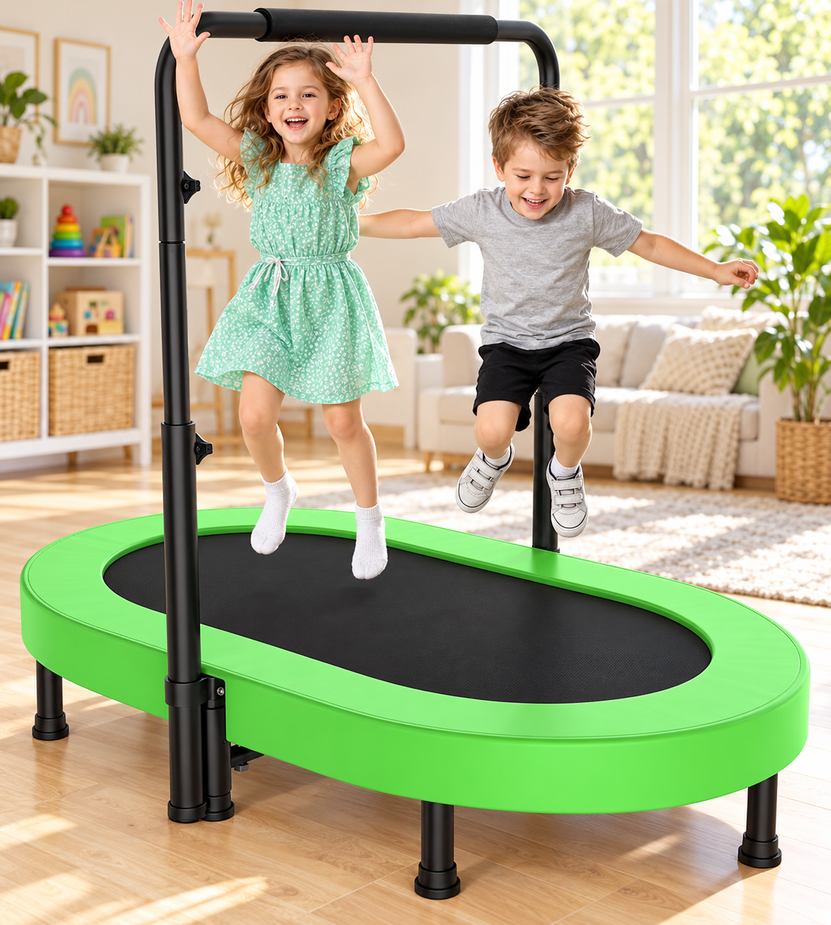 56-Inch Kids Mini Trampoline with Adjustable Handlebar