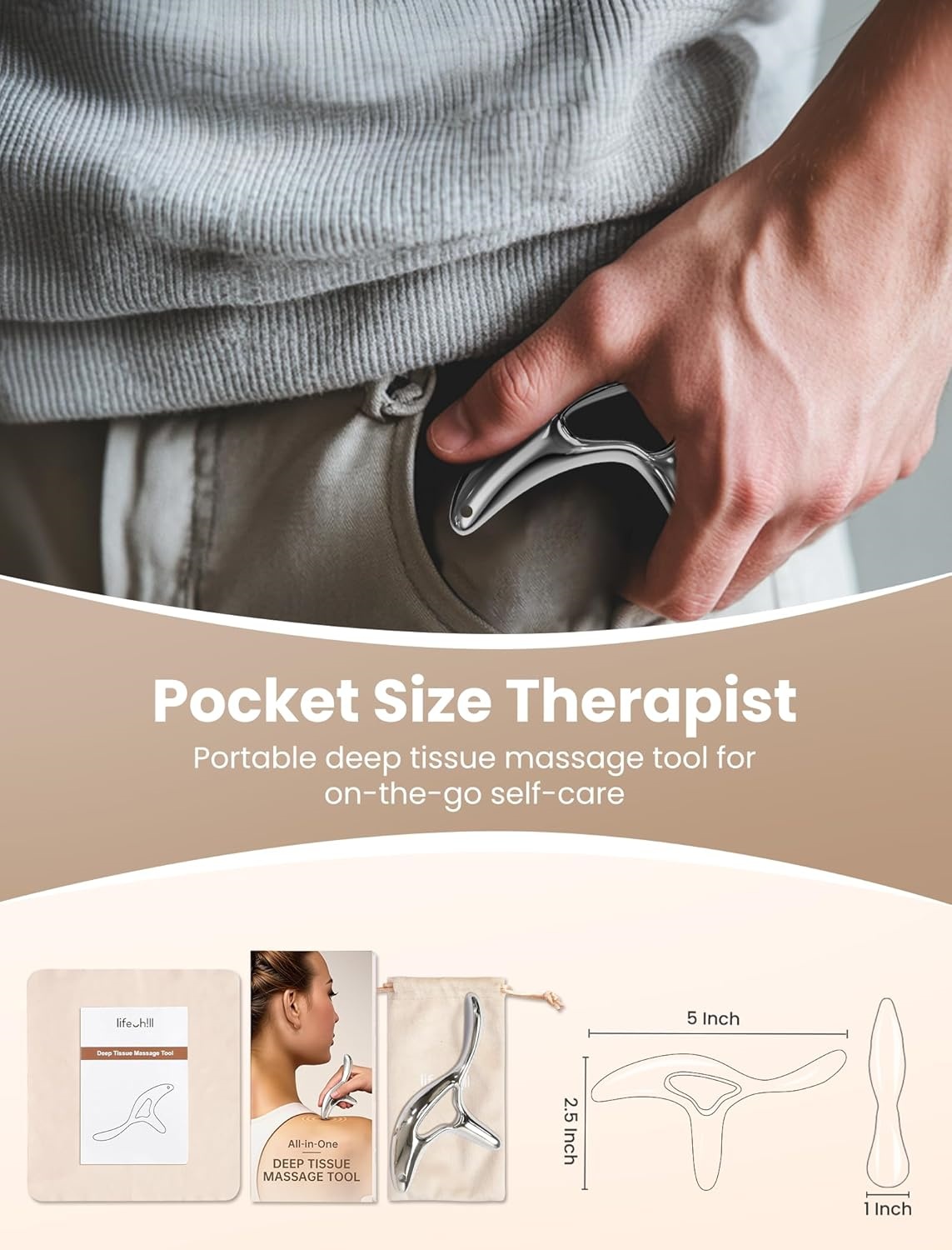 Trigger Point Massage Tool – Deep Tissue & Gua Sha, Full Body, Ergonomic Metal Scraper