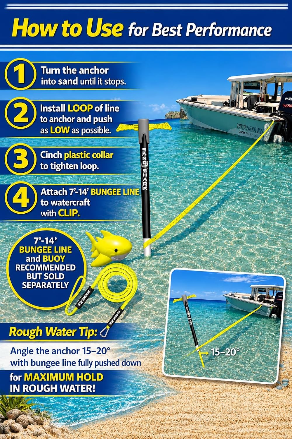 Shallow Water Screw Anchor – 29-48" Adjustable Sand Anchor for Jet Skis, Pontoon Boats & PWCs with Carry Case