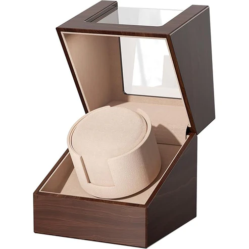 Automatic Single Watch Winder – Quiet Operation, Wooden Case, USB or Battery Powered