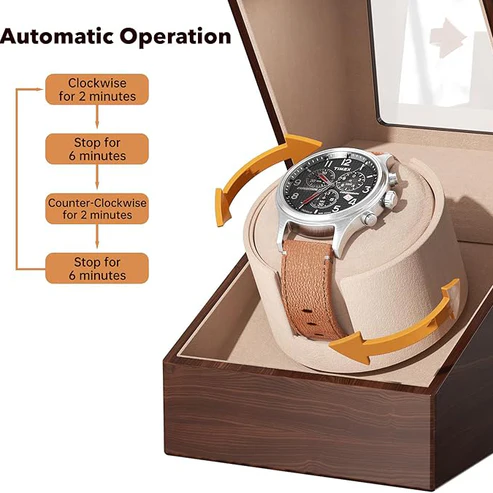 Automatic Single Watch Winder – Quiet Operation, Wooden Case, USB or Battery Powered