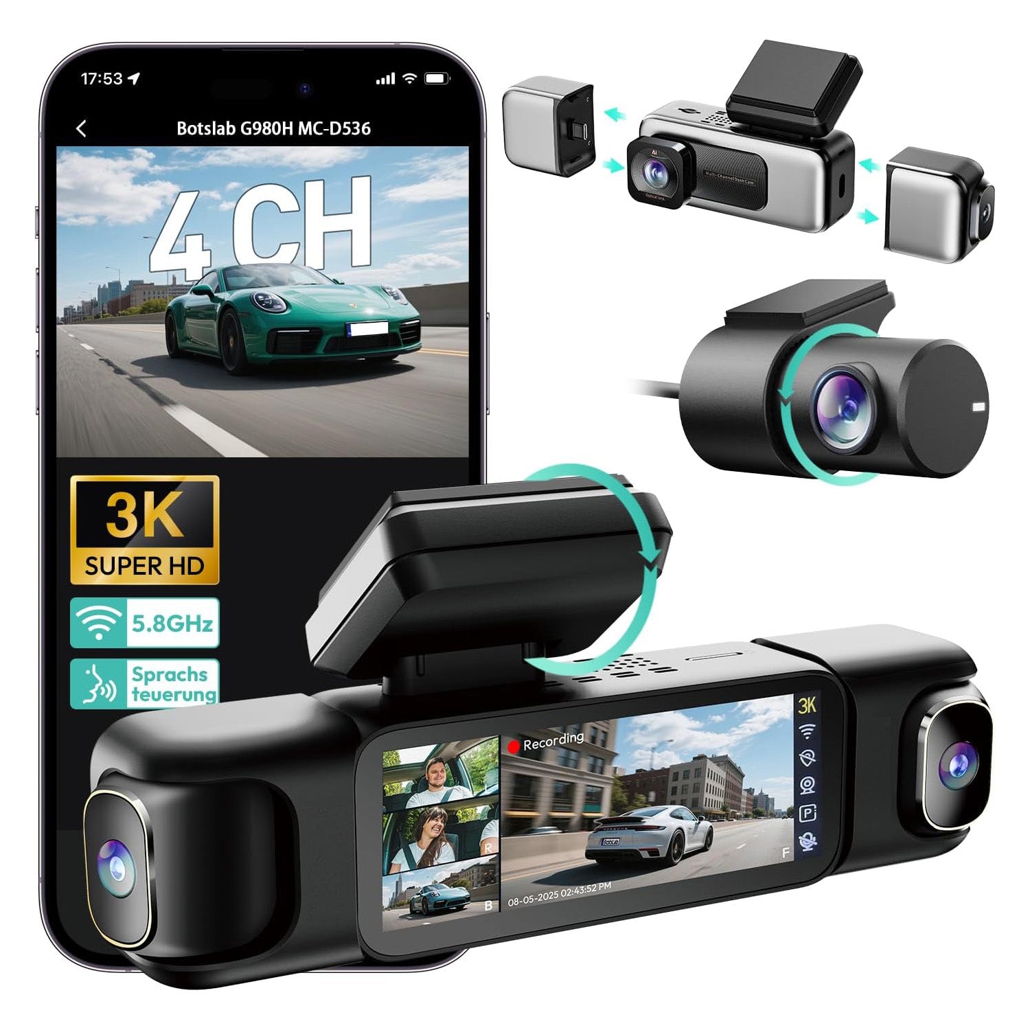 4-Channel 3K Dash Cam – 560° Full Coverage Recording System