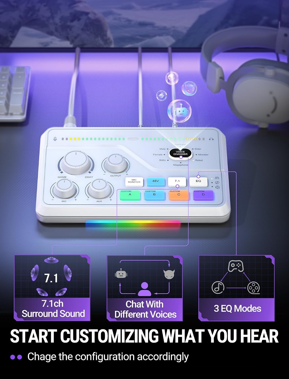 THE ULTIMATE STREAMER & GAMER AUDIO HUB Voice FX. Soundboard Keys. 7.1 Surround & RGB.