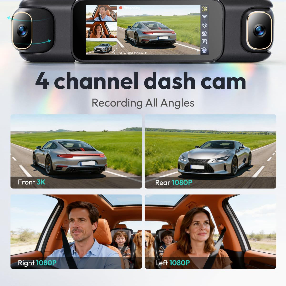 4-Channel 3K Dash Cam – 560° Full Coverage Recording System