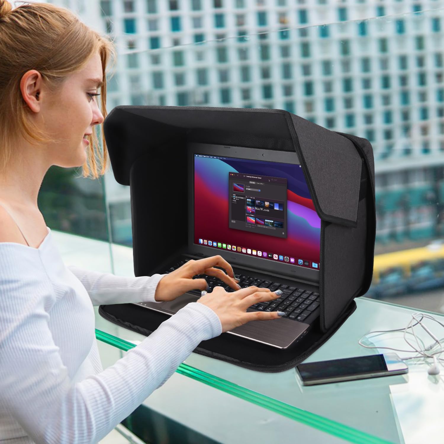 Foldable Laptop Privacy Sun Hood – Anti‑Glare, Privacy Side Panels, 2‑in‑1 Carrying Case – Available for 12‑14″ & 15‑16″ Laptops