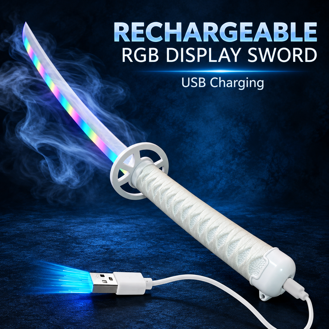RGB Smoke Katana Sword with Color-Changing LED Effects