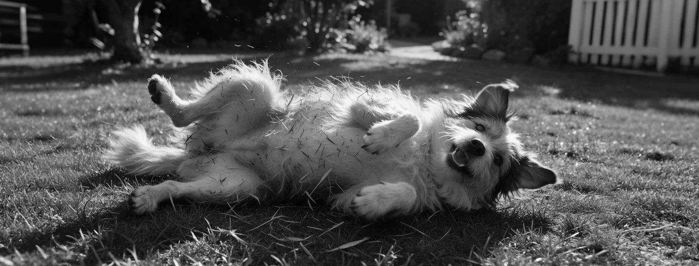 A dog relaxing on a freshly maintained green lawn