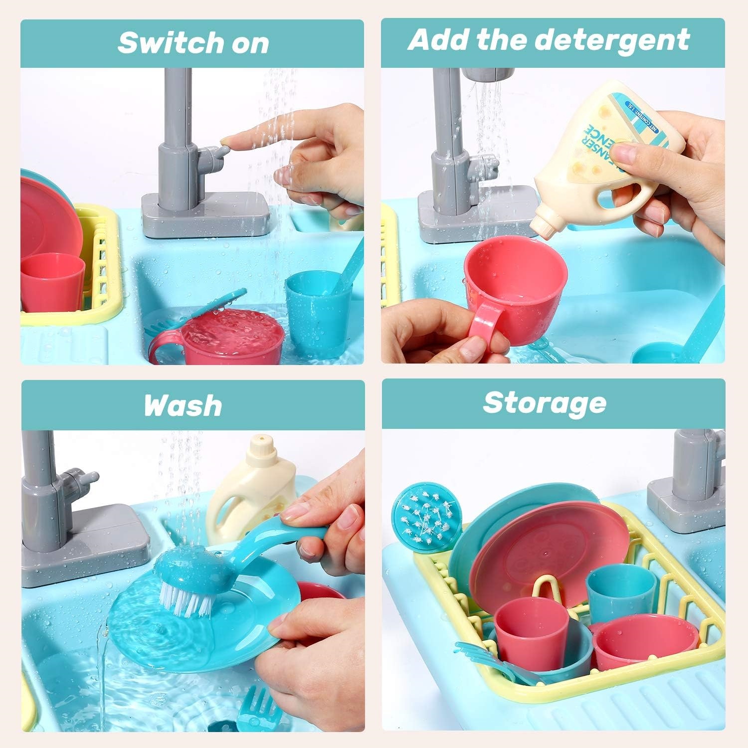 Color‑Changing Kitchen Sink Toy – Electric Dishwasher Playset with Running Water & Auto Circulation