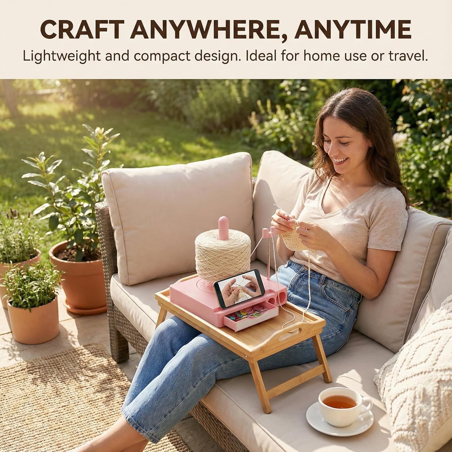 Yarn Holder Organizer – Tangle‑Free Spinning, Built‑in Tool Compartments & Phone Stand for Knitting & Crochet