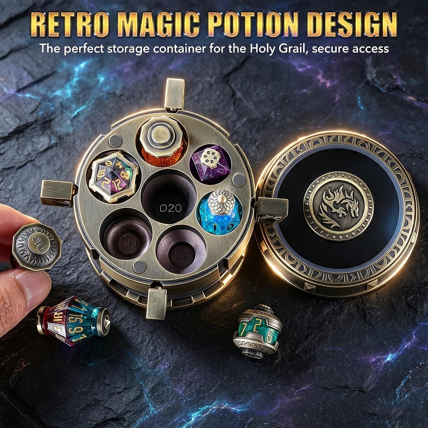 Metallic Elixir Dice Set with Spinning Chalice
