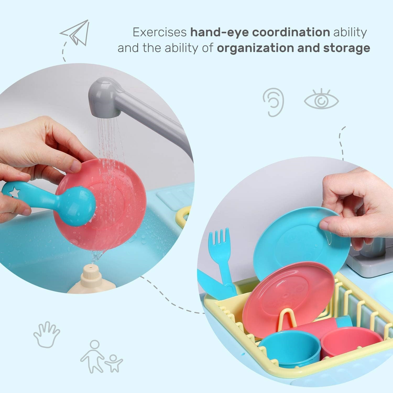 Color‑Changing Kitchen Sink Toy – Electric Dishwasher Playset with Running Water & Auto Circulation
