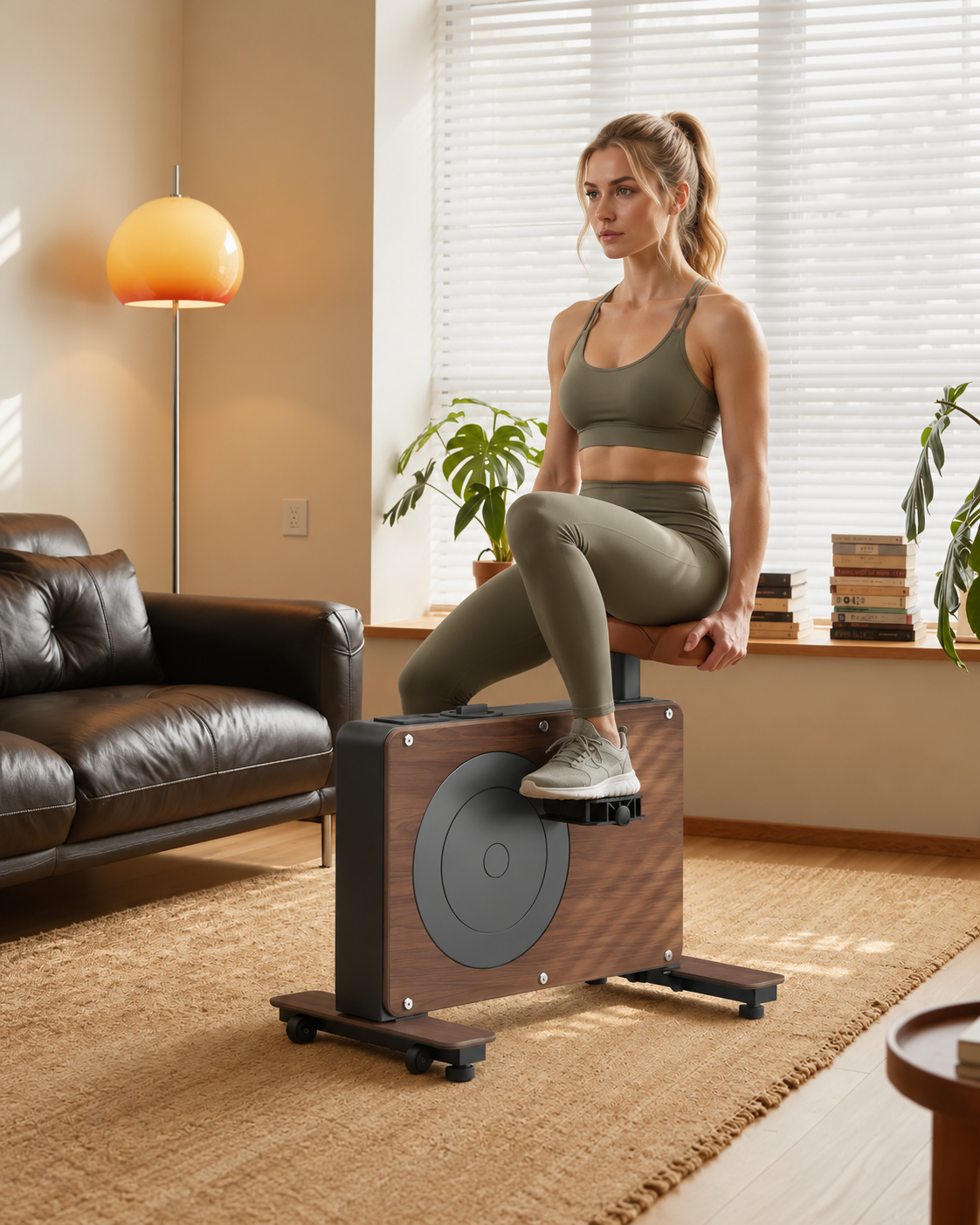 Compact stationary bike placed in a living room