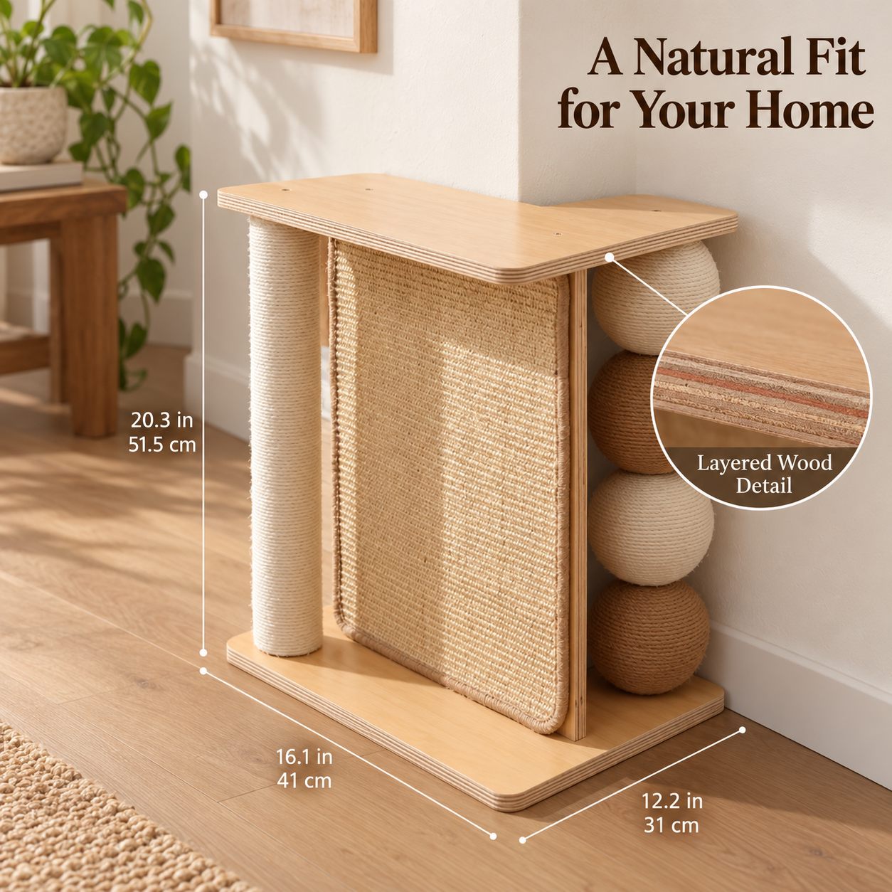 Solid Wood Corner Cat Scratcher
