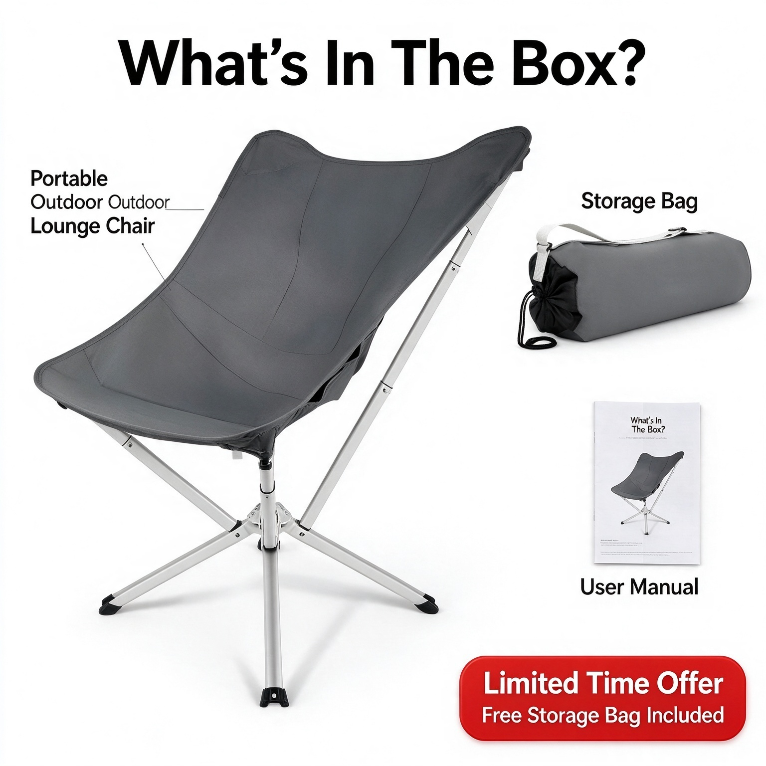 Package contents: chair, carry bag, manual
