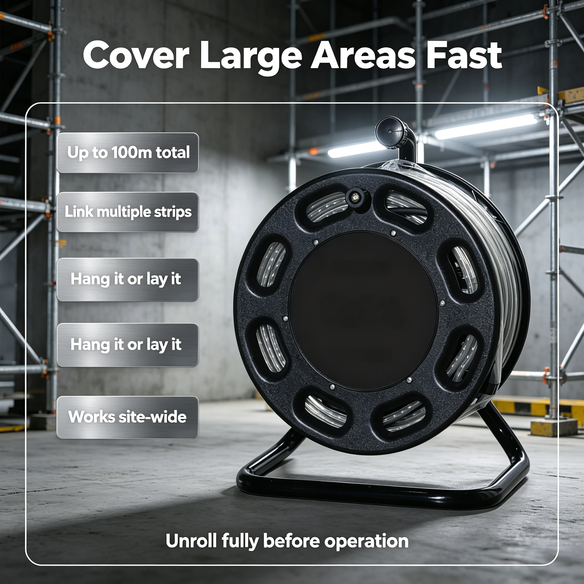 Roll-Out LED Work Light – 15m to 50m, Even Coverage, IP65