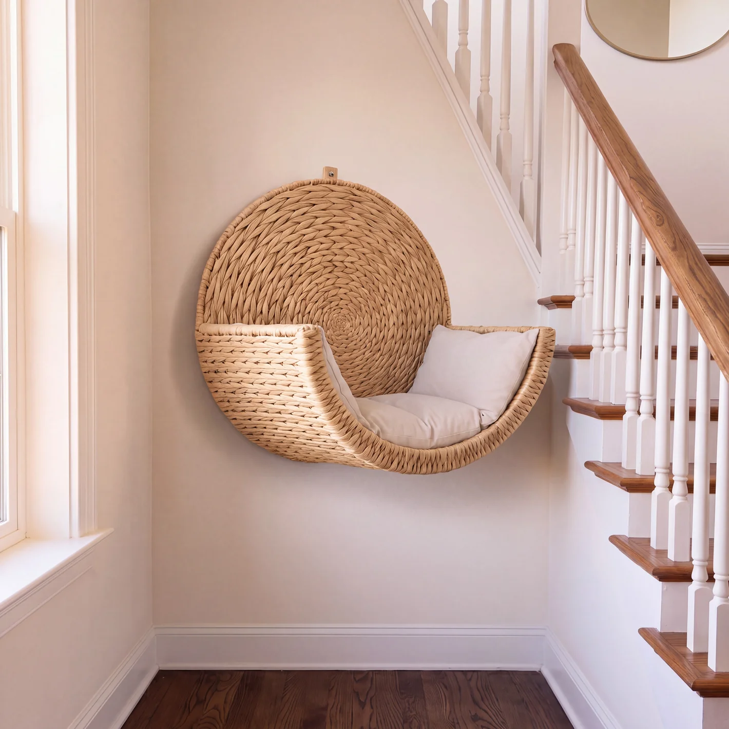 Wall-Mounted Pet Bed, Elevated Hand-Woven Natural Pet Lounger for Apartments & Cozy Corners