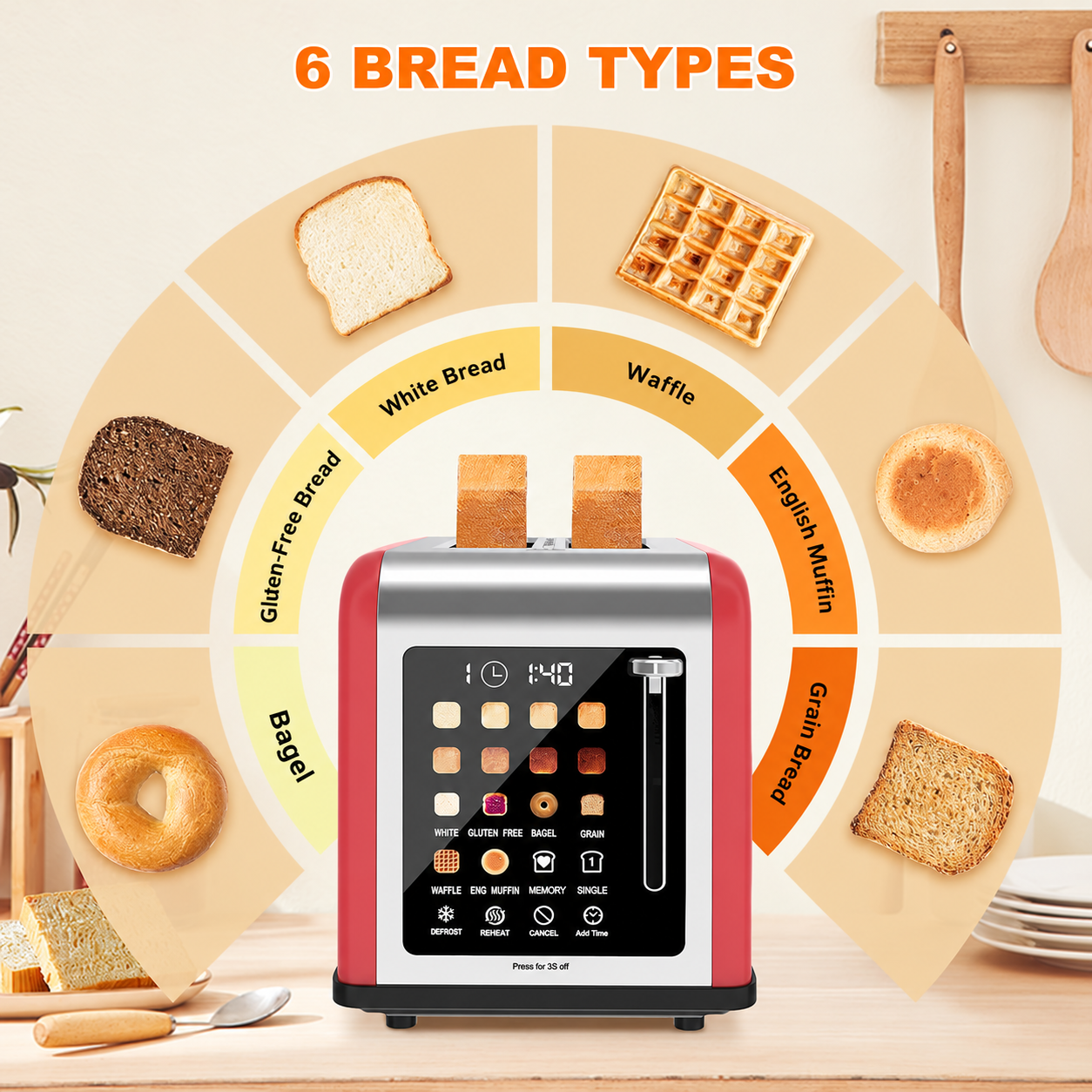 2-Slice Touchscreen Toaster with Digital Timer