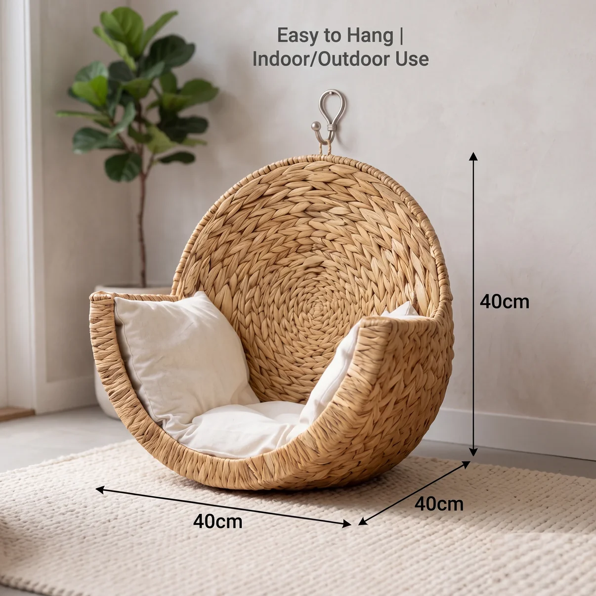Wall-Mounted Pet Bed, Elevated Hand-Woven Natural Pet Lounger for Apartments & Cozy Corners