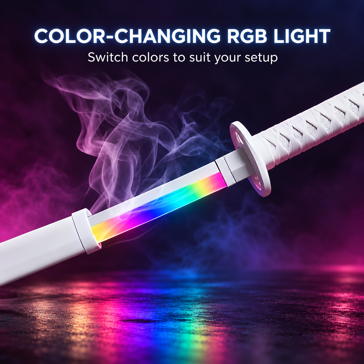 RGB Smoke Katana Sword with Color-Changing LED Effects