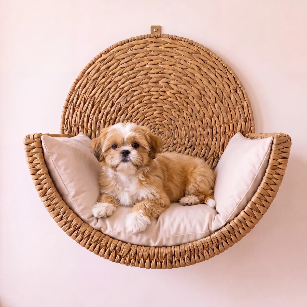 Wall-Mounted Pet Bed, Elevated Hand-Woven Natural Pet Lounger for Apartments & Cozy Corners